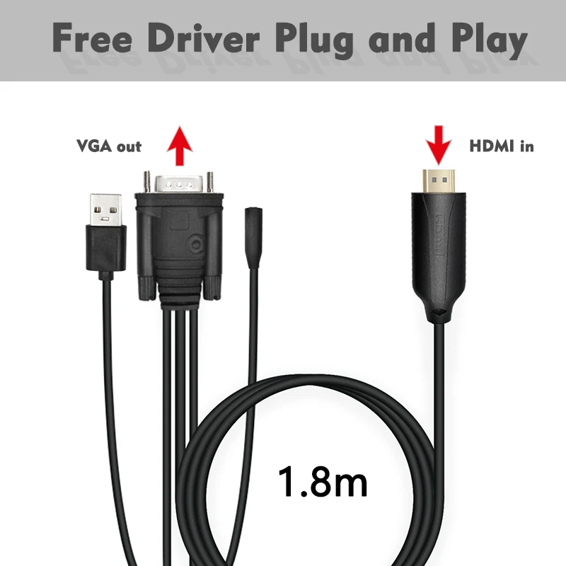 Кабель-преобразователь hdmi-vga со штекером 1080P и аудиовыходом HDMI2VGA для проектора