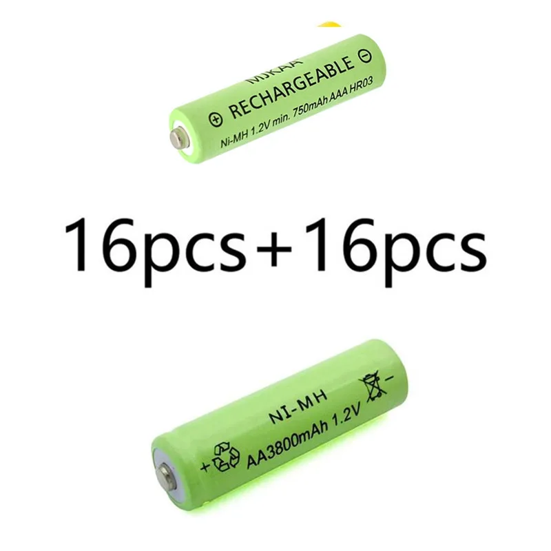 16pcs and 16pcs 20 шт AA 3800mAh Ni-MH аккумуляторы+ 20 шт AAA 750mAh Аккумуляторы - Цвет: 16pcs and 16pcs