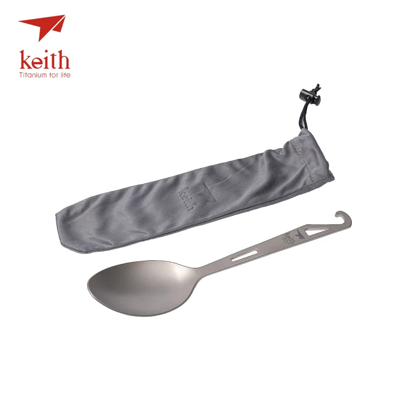 

Keith Titanium Large Spoon With Fork Tip Bottle Opener Long Handle Camping Travel Tablewares Picnic Convenient Spoon 29g Ti5317