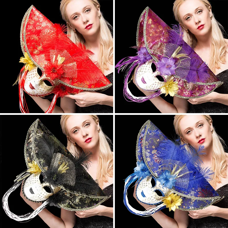 

1pcs / Venice Mask Dama with Plume for Costume Party Masquerade Carnival Dionysia Halloween Christmas Classic Italia Mask
