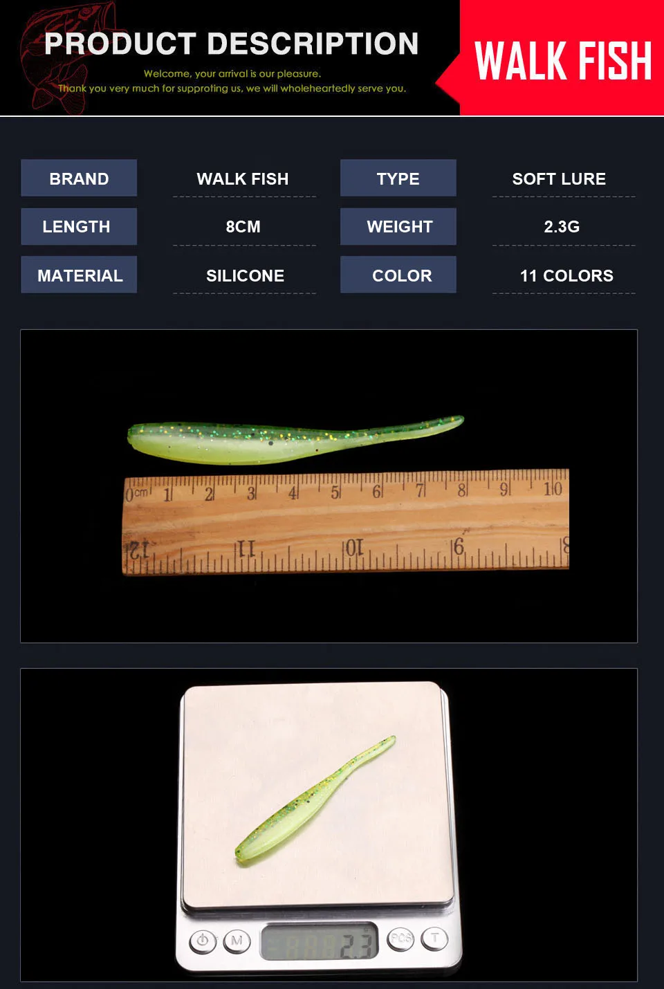 WALK FISH, 16 шт./лот, 80 мм, 2,3 г, пластиковые приманки, рыболовные приманки, мягкий червь, Pesca Iscas, снасти, приманка, новинка, ложка, воблеры, Мягкая приманка