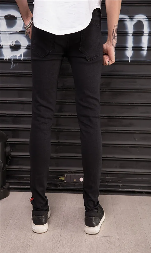 Джинсы мужские Стрейчевые на молнии уличная одежда узкие брюки рваные джинсы с