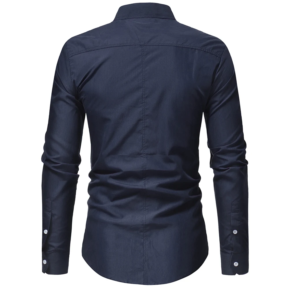 

WSGYJ Shirt Men 2019 Fashion Mandarin Collar Long Sleeve Pure Color Dress Shirt Slim Fit Social Business Camisa Black