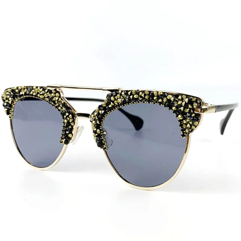 Двойной луч квадратное зеркало Стразы солнцезащитные очки для женщин Бренд