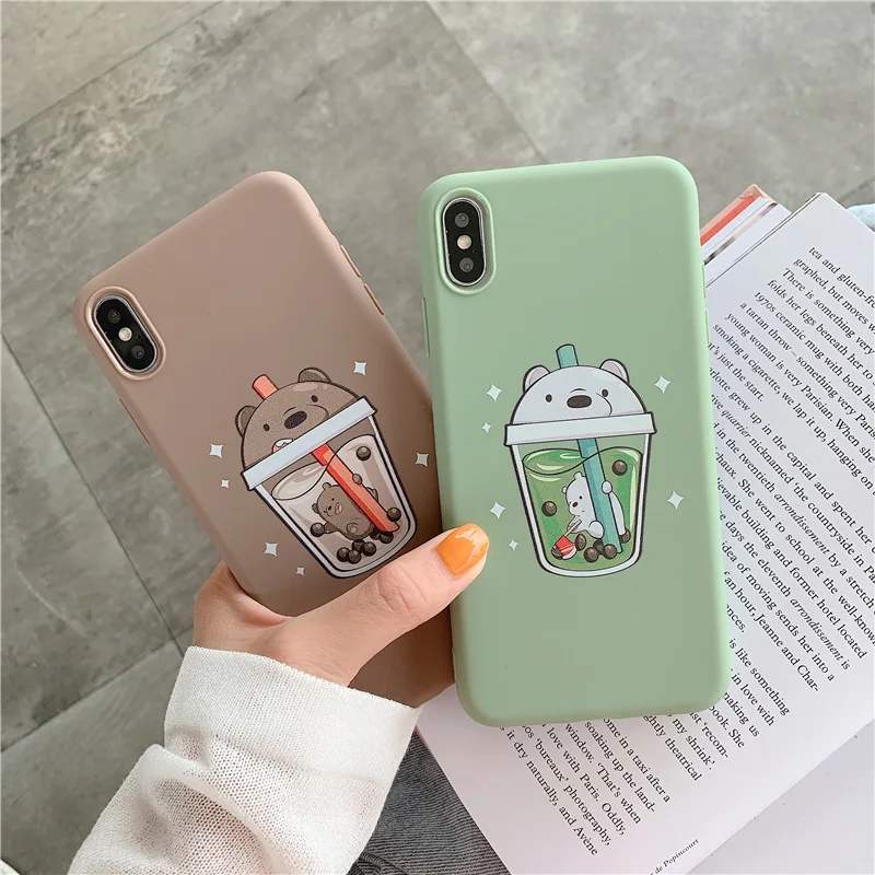 N1986N Телефон чехол для iPhone 6 6s 7 8 Plus X XR XS Max Модный мультфильм Медведь молоко чай Мягкий ТПУ силиконовый чехол для iPhone X телефона