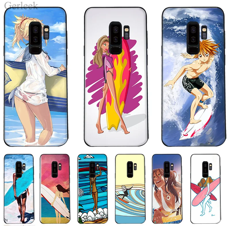 Чехол для телефона Surf Art Girl ультратонкий мультяшный рисунок Samsung Galaxy A3 S6 S7 Edge S8 S9 Plus