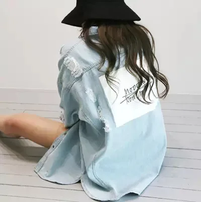 Женская джинсовая куртка 2018 Весна отложной воротник свободные топы с длинным