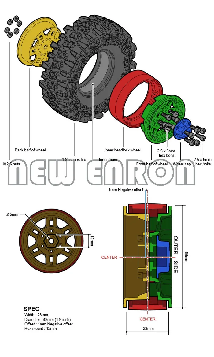 

4P RC 1:10 Rock Crawler 1.9'' Beadlock Wheels & 96MM Tires Gmade D90 SCX10