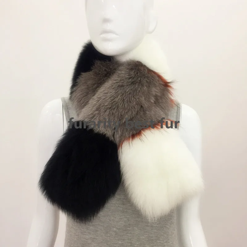 SF0245 New Arrival Women Real fox Fur Collar Scarf Fashion Womens Natural Design Scarves Girls Neck Warmer Black Stole |