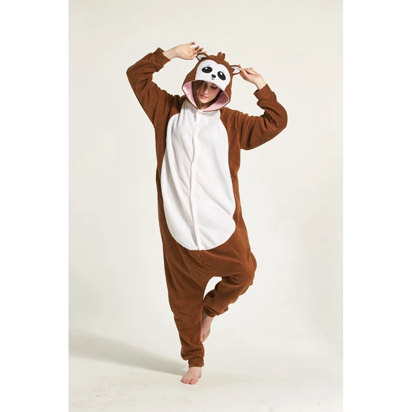 Коричневая обезяна Пижама для животных Onesie Толстовка для взрослых женщин и мужчин Пижама Хэллоуин праздничная одежда для сна Флис Полная длина