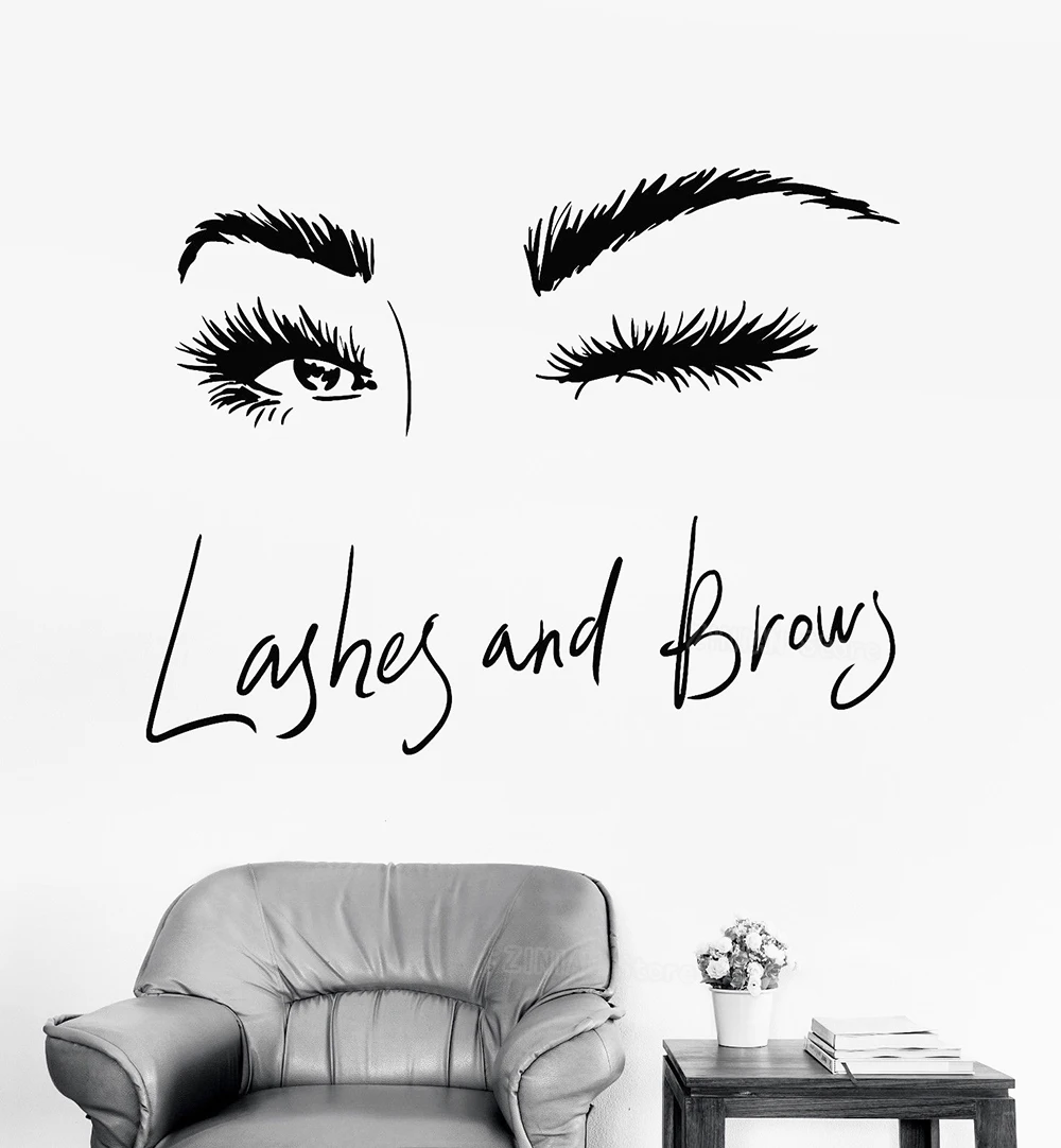 

Eye Eyelashes Wall Decal Sticker Lashes Eyebrows Brows Beauty Salon Quote Make Up Vinyl Girl Room Wall Stickers Wink Decals Z306