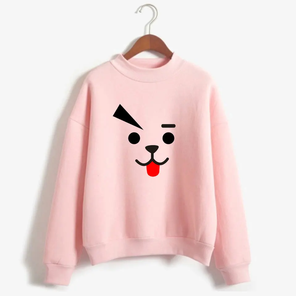 Pink Kpop exo новые розовые повседневные свободные Мультяшные толстовки с высоким воротником женские черные розовые корейские Популярные kawaii толстовки Женская одежда - Цвет: Pink