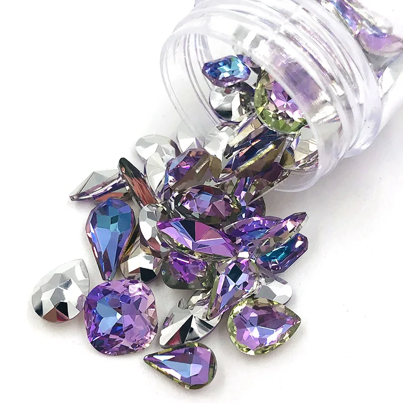 Free shipping Purple light pointback glass rhinestones Mix shape crystal 20pcs/50pcs DIY nail art Accessories | Дом и сад