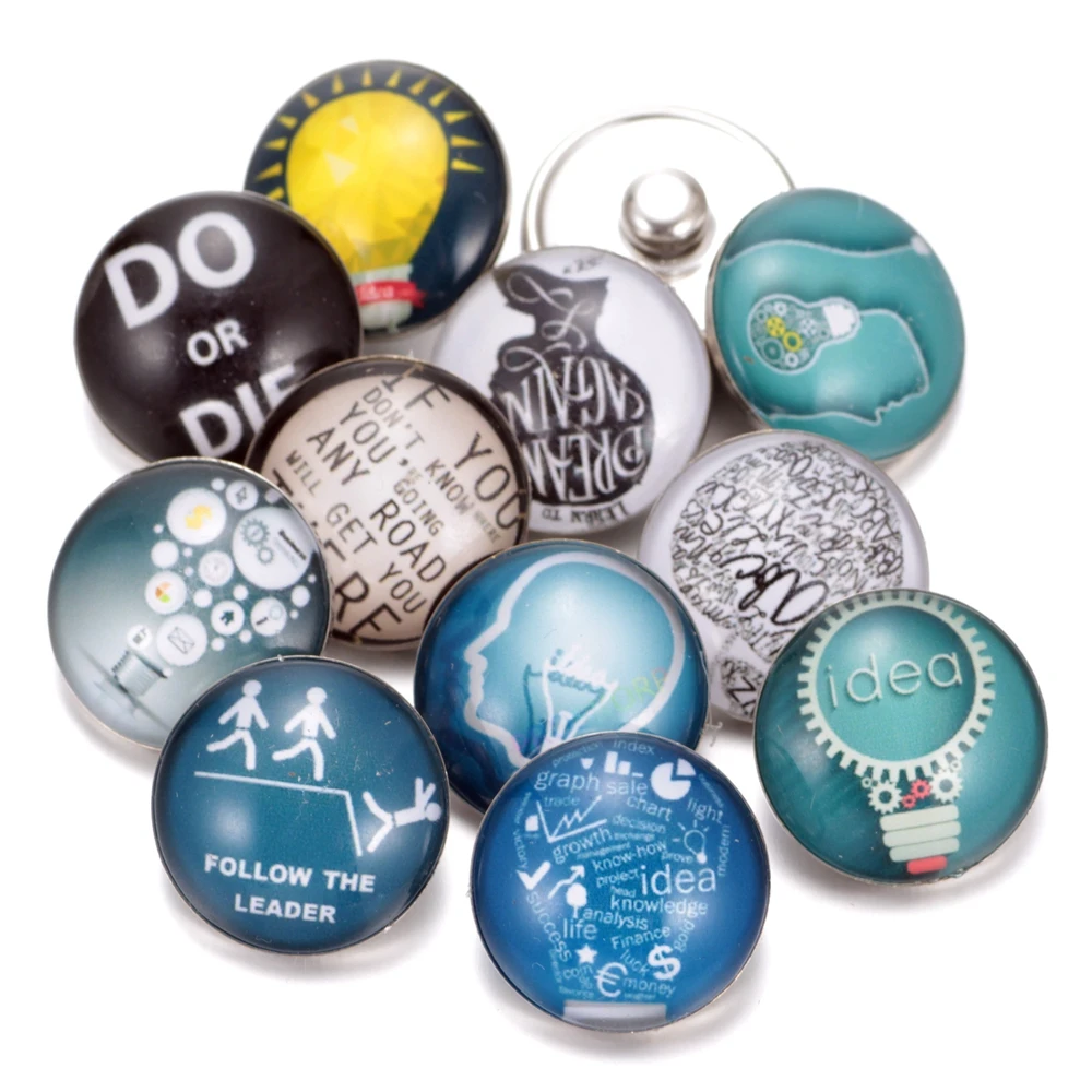 12pcs/lot Creative Ideas Pattern Charms 18mm Glass Snap Button For DIY Bracelet Snaps Jewelry KZ0254 | Украшения и аксессуары