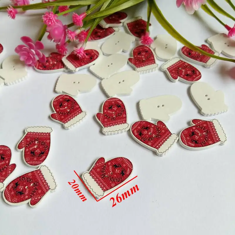 120pcs Красная рождественская Перчатки формы деревянные пуговицы Рождество кнопки