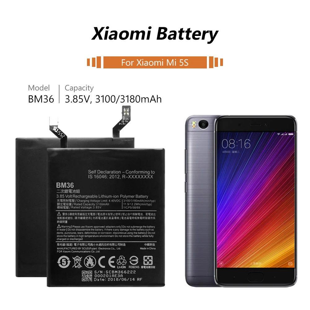 Оригинальный аккумулятор XiaoMi BM36 с высокой эффективностью 3180 мАч для телефона Xiaomi