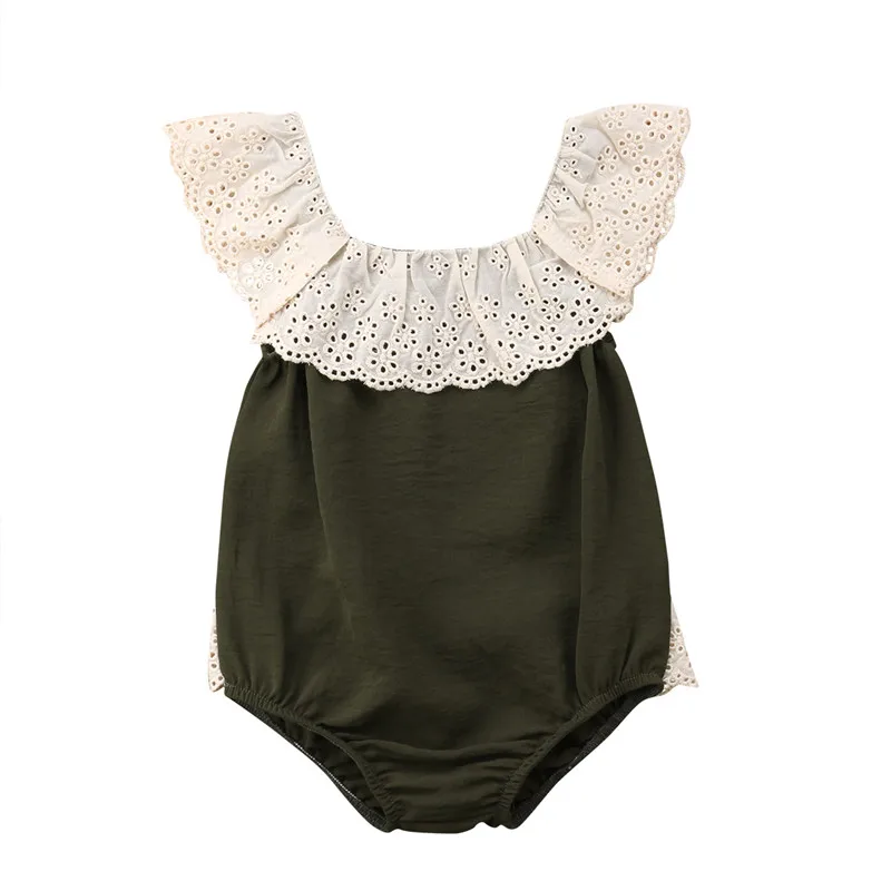 Lace Girls Clothing Cotton Ruffle Green Summer Sleeveless Buttons Outfits Clothes Infant Baby Girl Kids Jumpsuit Bodysuit | Детская