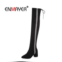 enmayer woman over the knee high boots winter boots patch boots for women thigh high booty flock fashion boots lace up cr1494