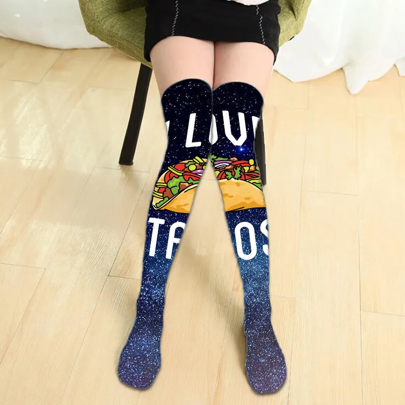 Summer Women Fashion Stockings Over Knee High printed kawaii Nylon Long Thin Female Sexy girl 6JQ-SW22 |