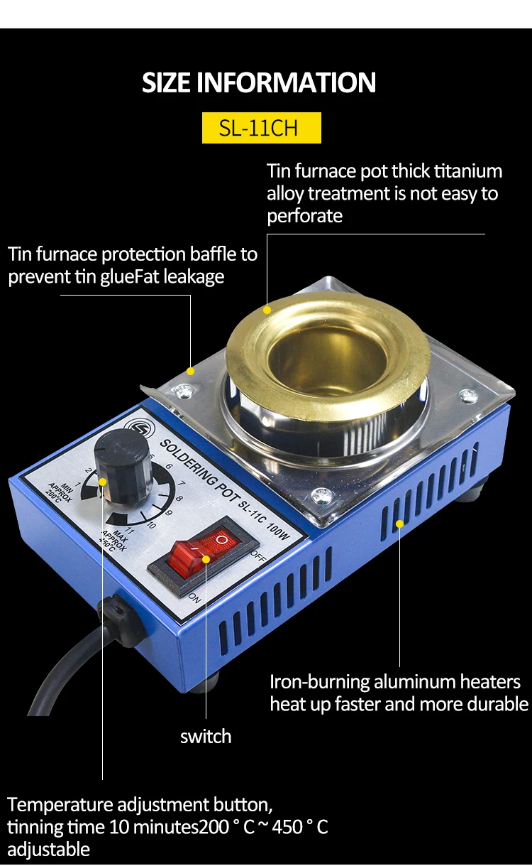 SL-11CH 100 Вт 38mm300g Емкость 100 мм Цифровой термостат свинцовый горшок из титанового сплава пайки 110 В 220 В