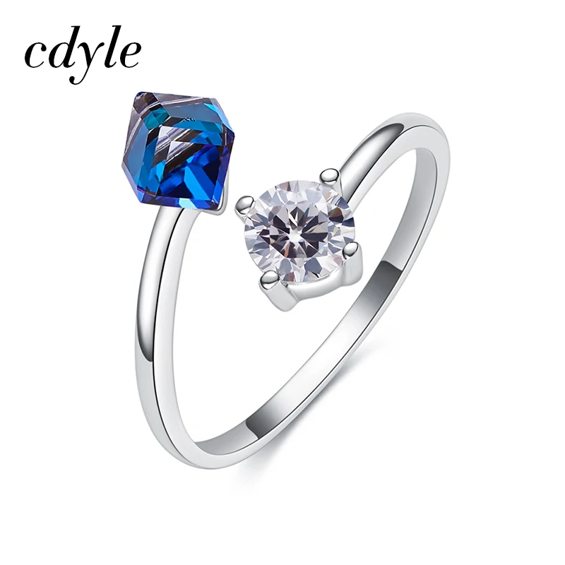 Blue Cdyle 925 пробы серебряные кольца свободного размера для женщин украшенные кристаллами обручальные кольца кубическое Кристальное кольцо - Цвет основного камня: Blue
