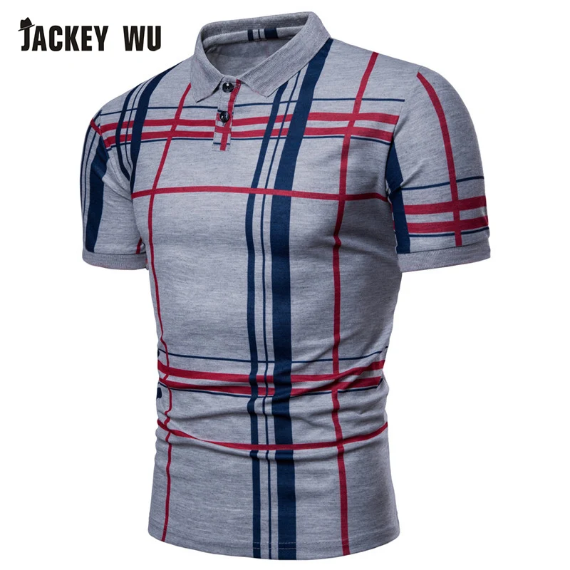JACKEYWU клетчатая рубашка поло для мужчин 2019 Летняя мода короткий рукав футболки