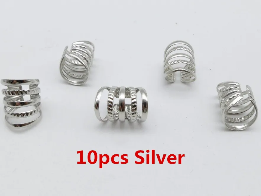 10pcs Silver 5 шт-10 шт Золото/Серебро регулируемые волосы ужас косы дредлок бусины манжеты зажимы для волос аксессуары - Цвет: 10pcs Silver