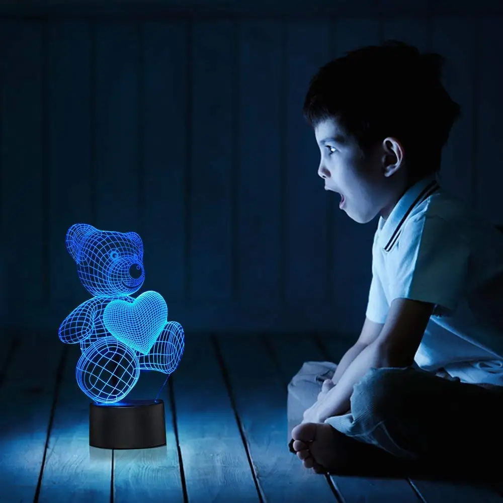 3D Оптическая иллюзия LED Мишка Тедди ночник 7 цветов Изменение декор комнаты свет