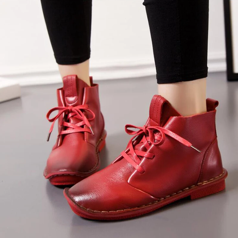 

YAERNI Fashion new lace women shoes Soft and comfortable Women's autumn shoes Casual Genuine Leather Ankle boots botas mujerE291