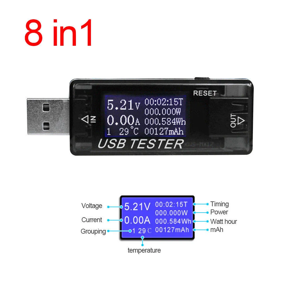 Detector USB multifunción 8 en 1 voltímetro amperímetro probador de capacidad de potencia medidor de corriente de voltaje TSH Shop