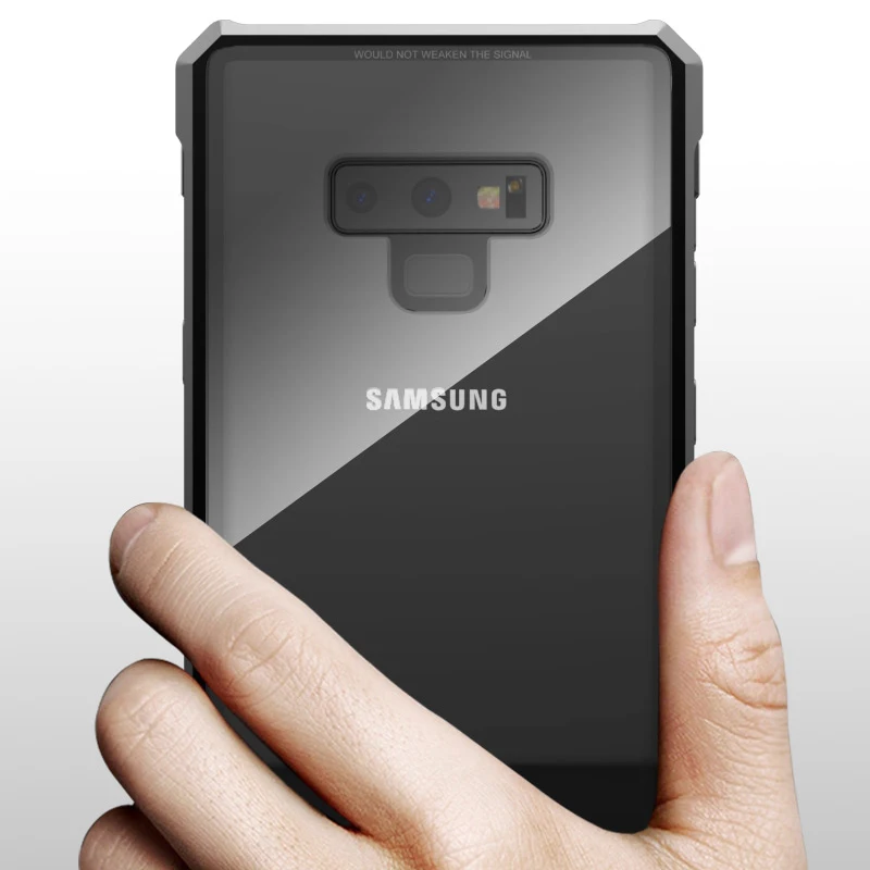 Для samsung Note 9 чехол Роскошный Жесткий металлический каркас прозрачный закаленное стекло противоударный чехол для телефона Note 9 задняя крышка 6,4