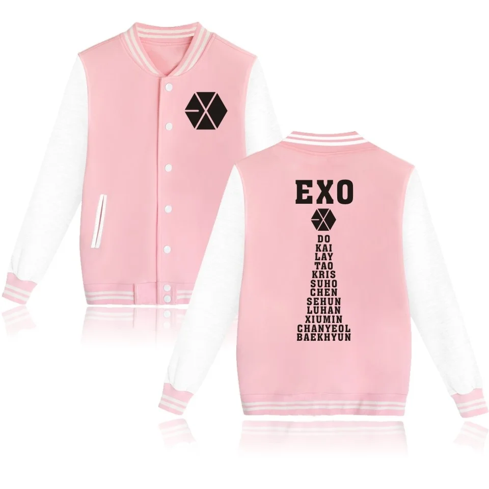 WEJNXIN EXO Kpop толстовки для женщин и мужчин Harajuku бейсбольная форма Повседневная флисовая Розовая Толстовка имя члена Printin Толстовка