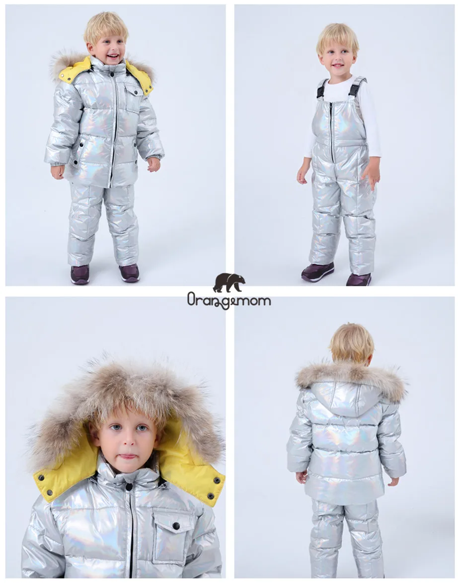Brand orangemom fashion children's jackets+ pant overalls winter coats for boys clothing parka children snow wear suit