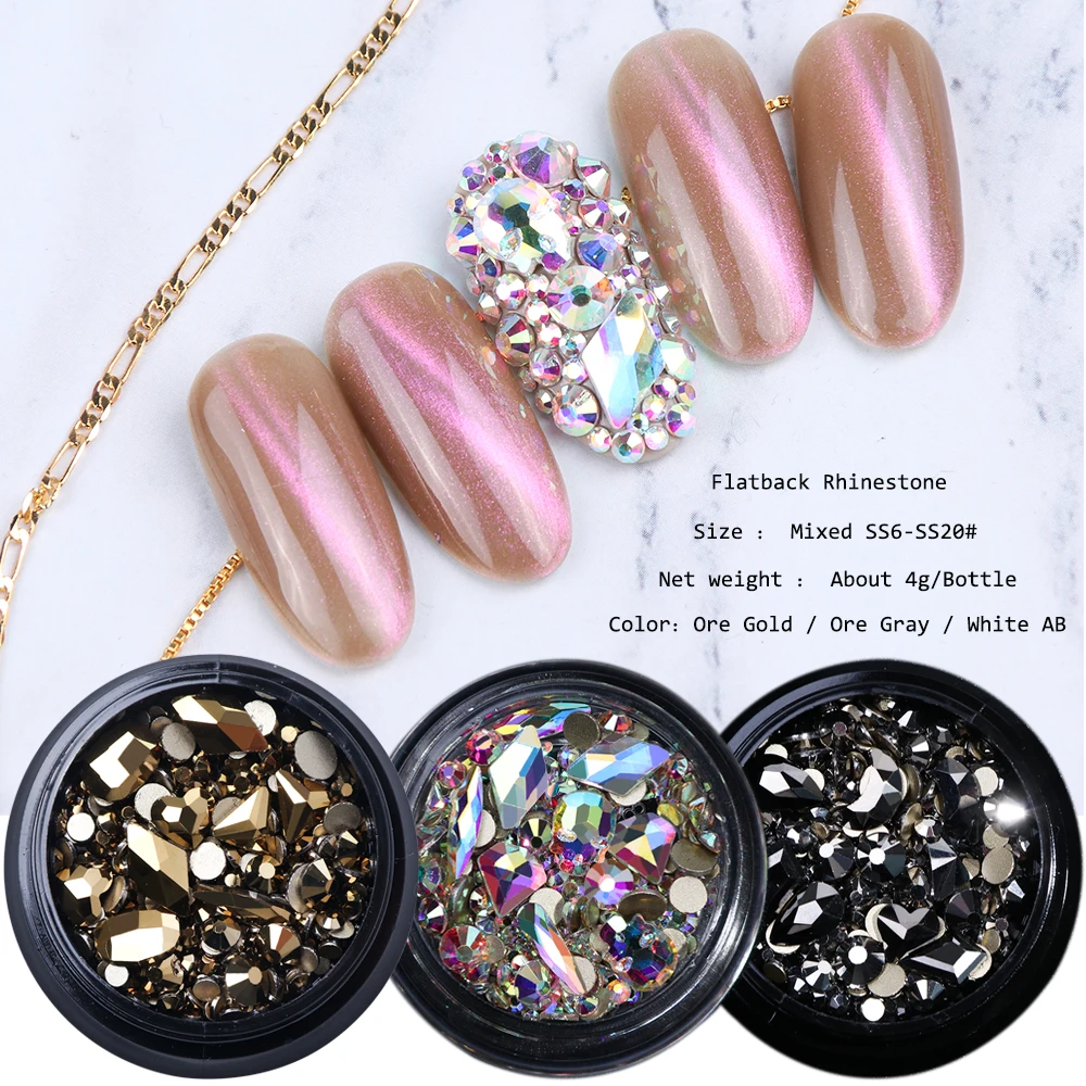 1 коробка 3D микс Размер блестящие стеклянные плоские стразы Золотое дно для