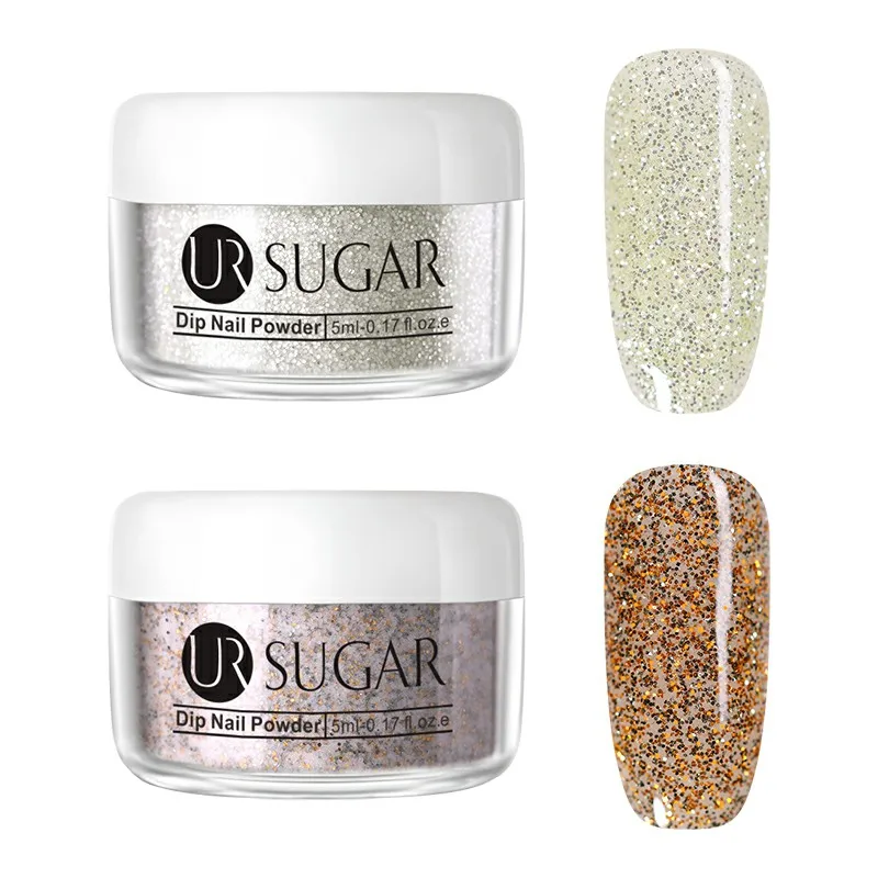 2Pcs set 5 Ur Sugar 5 мл блеск окунания ногтей порошок мерцающий голографический пигмент Пыль порошок украшение натуральный сухой без лампы лечения набор - Цвет: 2Pcs set 5