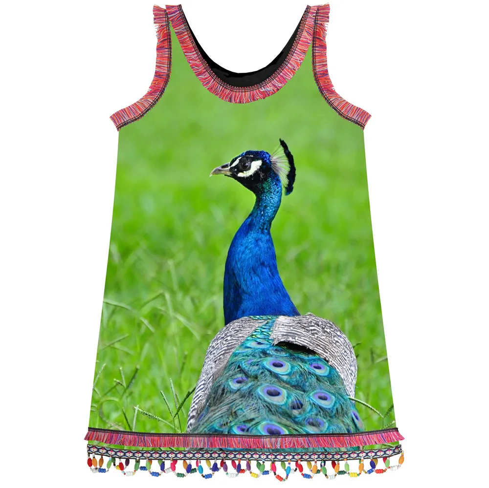 Girls lace Dresses Summer style brand Children Designer Fashion The peacock Print baby Kids Clothes Girl clothing dress | Детская одежда
