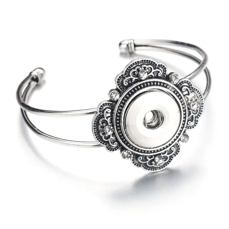 E Браслет на кнопке и браслеты, серебряный браслет на кнопке, сплав, очаровательные регулируемые эластичные браслеты на застежке, 18 мм, ювелирные изделия на застежке - Окраска металла: E
