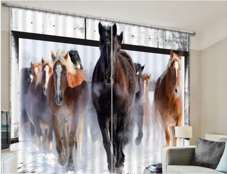 Новинка современные затемняющие занавески на окна с рисунком лошади 3D для