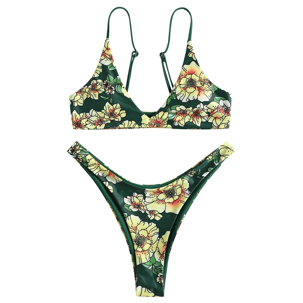 Сексуальный купальник с цветочным принтом стринги комплект бикини купальный