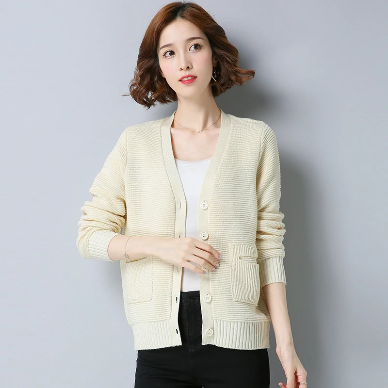 Новый осенний женский кардиган однотонное вязаное пальто с длинными рукавами и
