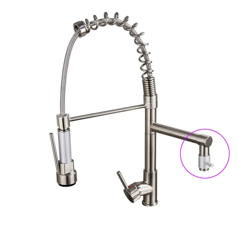 Brushed Nickel B Хромированный кран для кухонной раковины с двойным носиком, пружинный смеситель для кухни, кухонный кран для горячей и холодной воды - Цвет: Brushed Nickel B