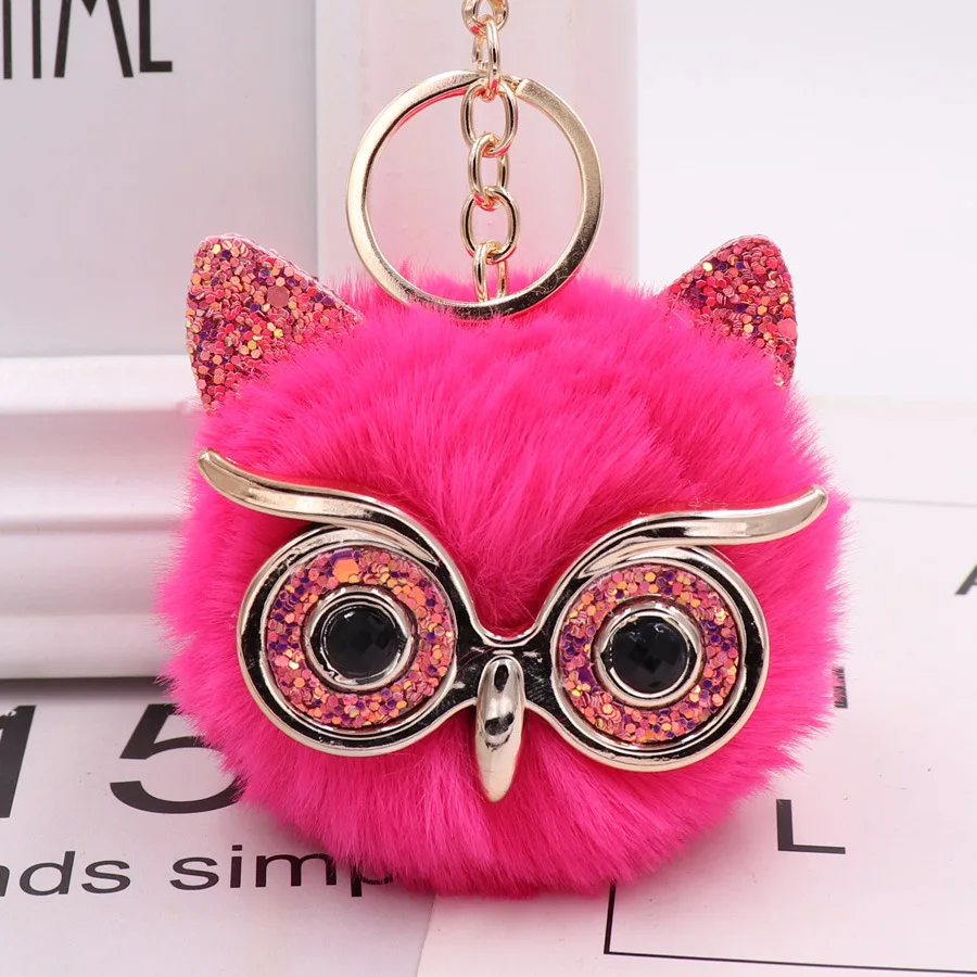 2019 Hot-selling cute owl Plush key fastener imitation rabbit hair ball bag hanging piece YSK047 | Key Chains
