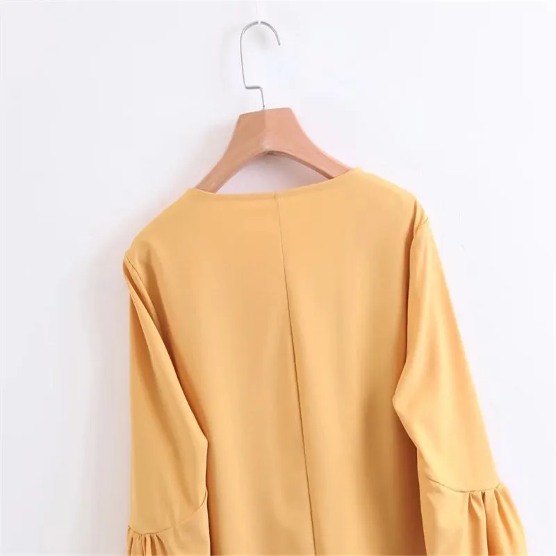 С пышными рукавами крест v образным вырезом с запахом топы blusa пикантные женские