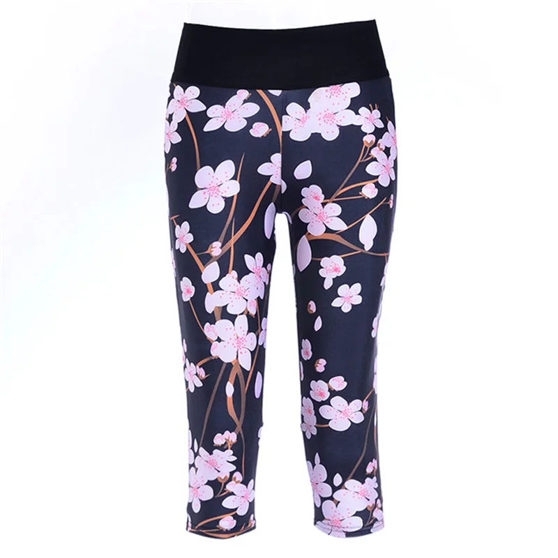 WF425 summer pop women sportswear trousers peach blossom printing female girls sexy hip gym fitness running pants workout | Спорт и