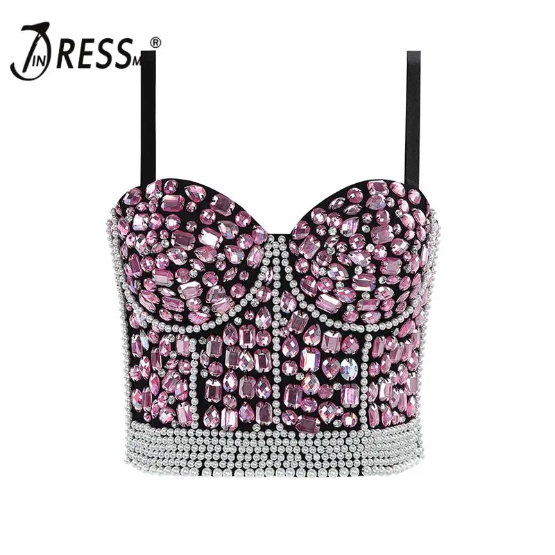 INDRESSME 2019 новый сексуальный бюстгальтер короткий топ украшенный бисером тонкие