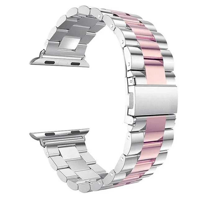 Silver Pink 42 мм 38 мм металлический браслет из нержавеющей стали для Apple Watch ремешок 40 44 браслет сменный ремешок для часов iWatch серии 4 3 2 1 - Цвет ремешка: Silver Pink
