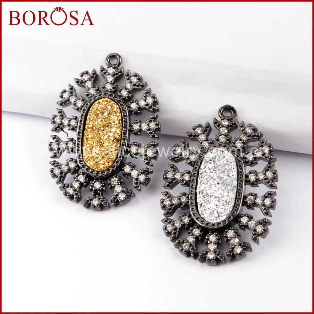 BOROSA оптовая продажа 10 шт. CZ микро кристалл Manmade Druzy Черный Кулон Бусы из