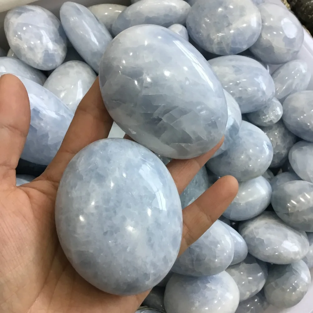 2 шт. натуральные синие камни для пальмы Celestite полированная овальная форма кварц