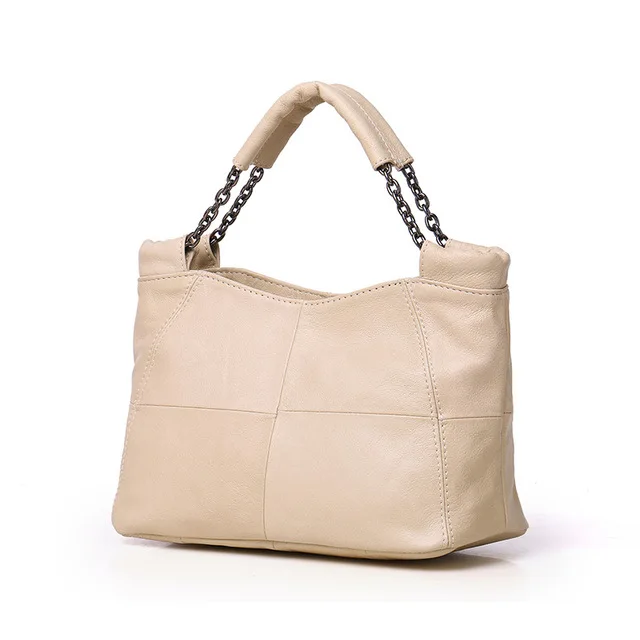 Beige Pyaterochka Ladies Real Leather Handbags Patchwork Bucket Solid Luxury Crossbody Bag Fashion Women High Quality Small Totes - Цвет: Beige