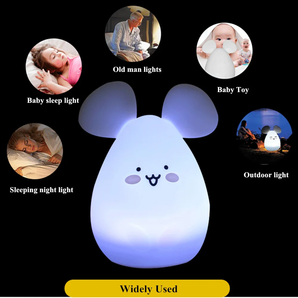 

Mouse Cat LED Night Light Touch Sensor 9 Colors Silicone USB Battery Powered Bedroom Bedside Lamp for Children Kids Baby Gift